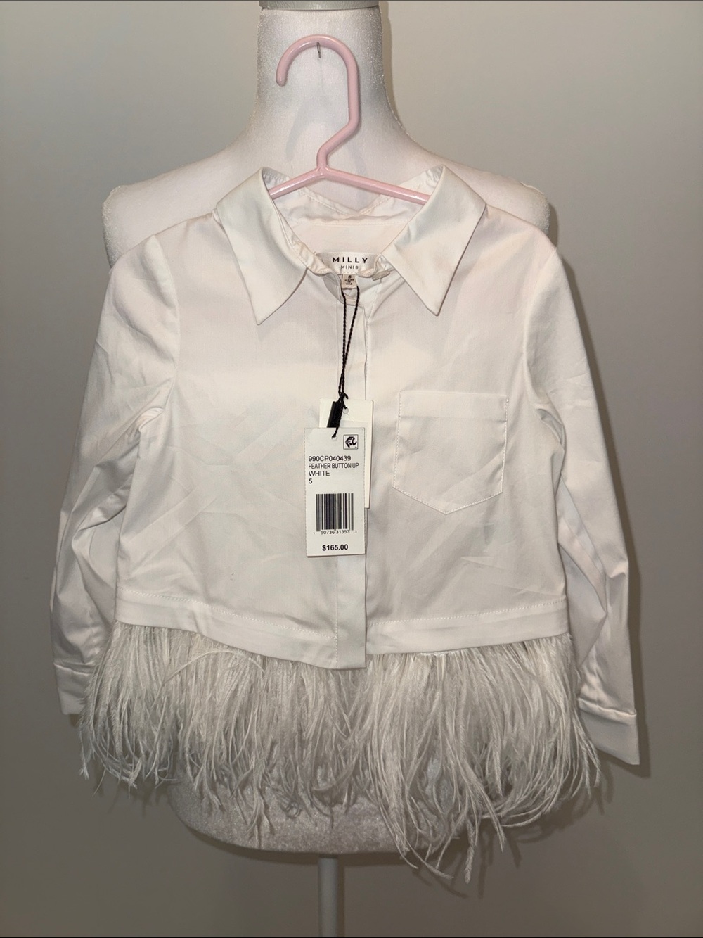 Milly Minis White Feather-Hem Button Front Shirt
